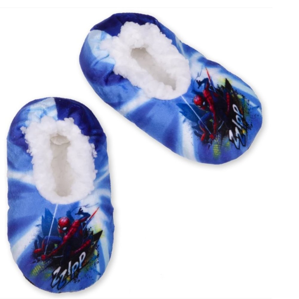 Boys Marvel SPIDERMAN Fuzzy Babba Slipper Socks Size 13-4 Sherpa Lining NWT